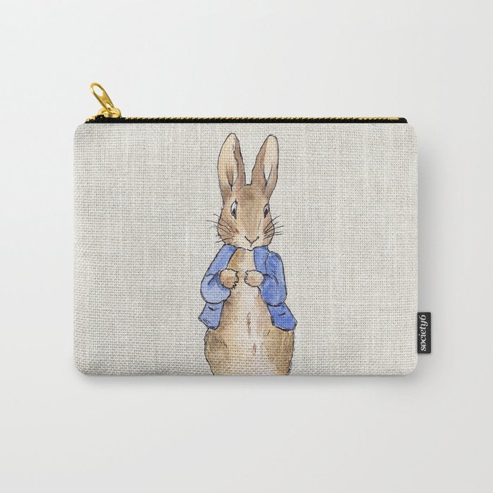 Peter the rabbit beige linen textured background Carry All Pouch Gallery Image 1