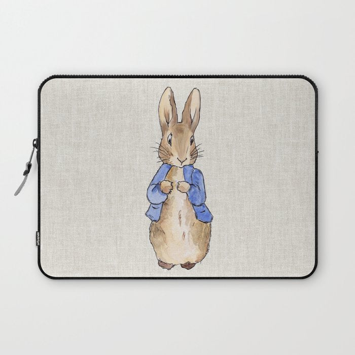 Peter the rabbit beige linen textured background Laptop Sleeve Gallery Image 1