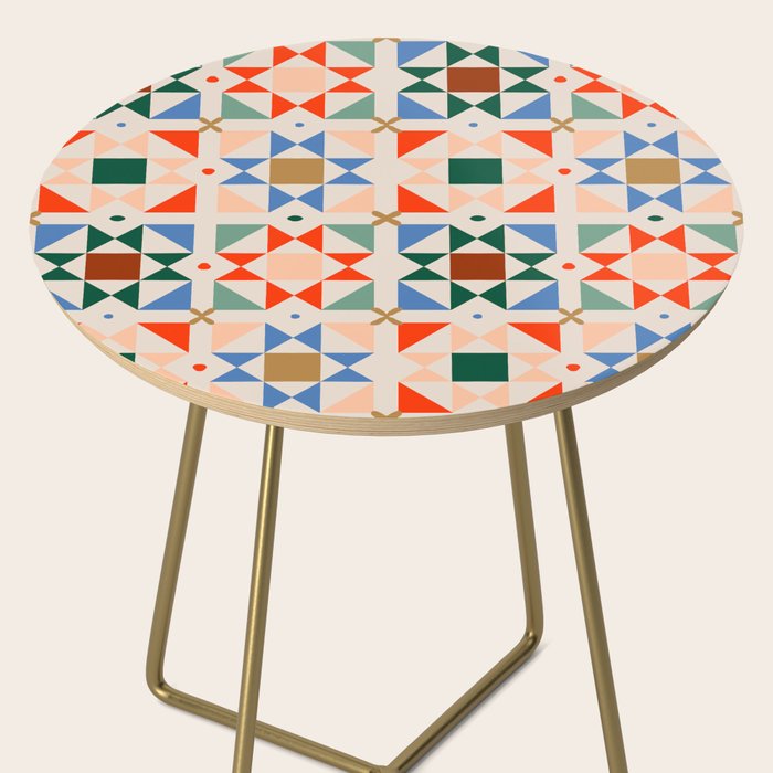 Modern Quilt Block Geometric Pattern Folk Art Patchwork Design in Bold Colors Side Table Gallery Image 2