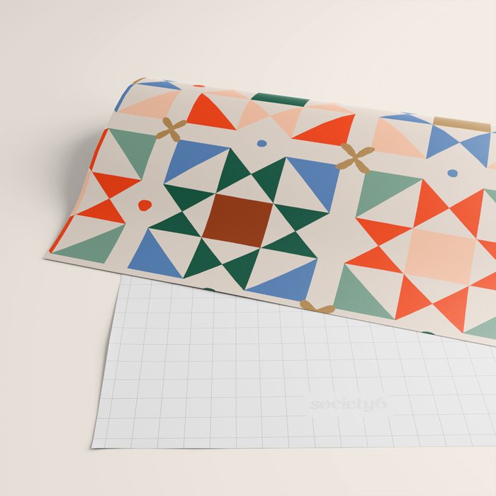 Modern Quilt Block Geometric Pattern Folk Art Patchwork Design in Bold Colors Wrapping Paper Gallery Image 2