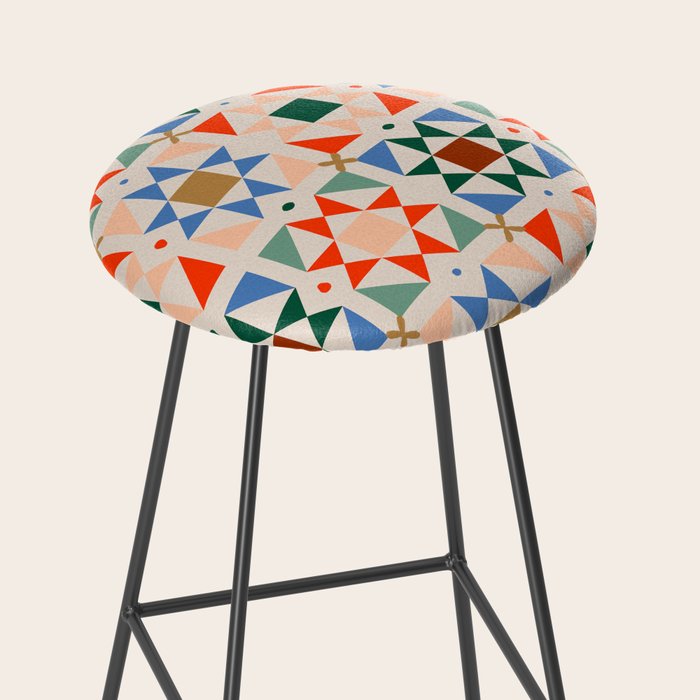 Modern Quilt Block Geometric Pattern Folk Art Patchwork Design in Bold Colors Stool Gallery Image 2