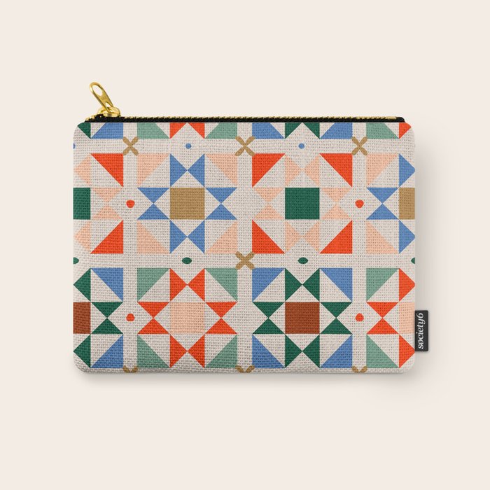 Modern Quilt Block Geometric Pattern Folk Art Patchwork Design in Bold Colors Carry All Pouch Gallery Image 1