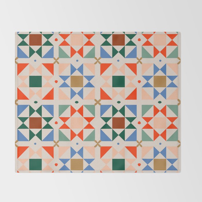 Modern Quilt Block Geometric Pattern Folk Art Patchwork Design in Bold Colors Throw Blanket Gallery Image 2