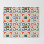 Modern Quilt Block Geometric Pattern Folk Art Patchwork Design in Bold Colors Throw Blanket Gallery Image 2