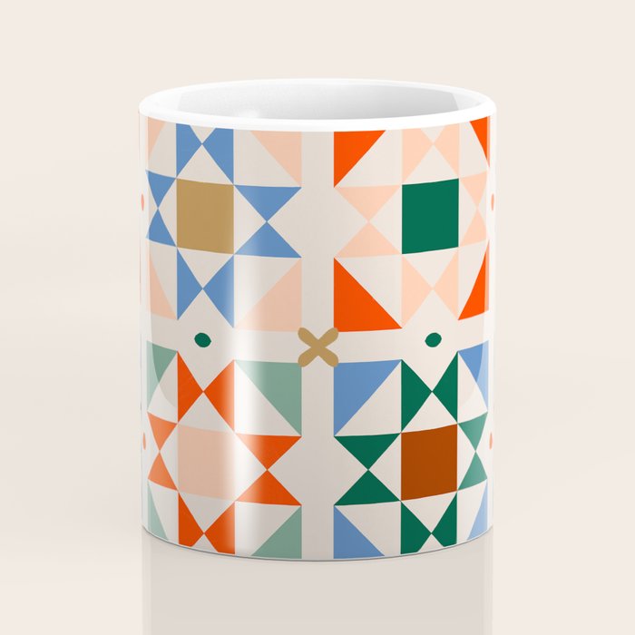 Modern Quilt Block Geometric Pattern Folk Art Patchwork Design in Bold Colors Coffee Mug Gallery Image 4