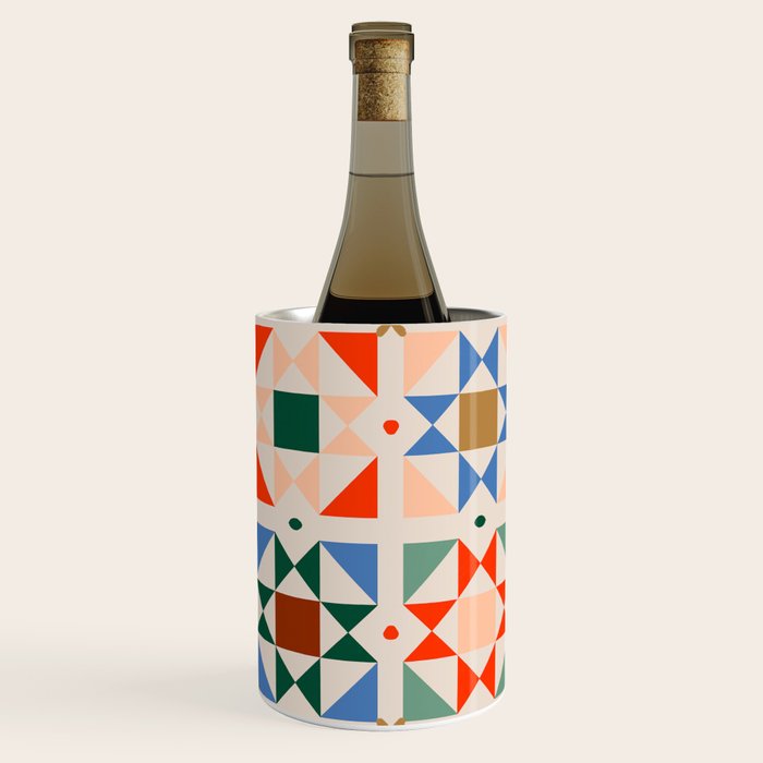Modern Quilt Block Geometric Pattern Folk Art Patchwork Design in Bold Colors Wine Chiller Gallery Image 2