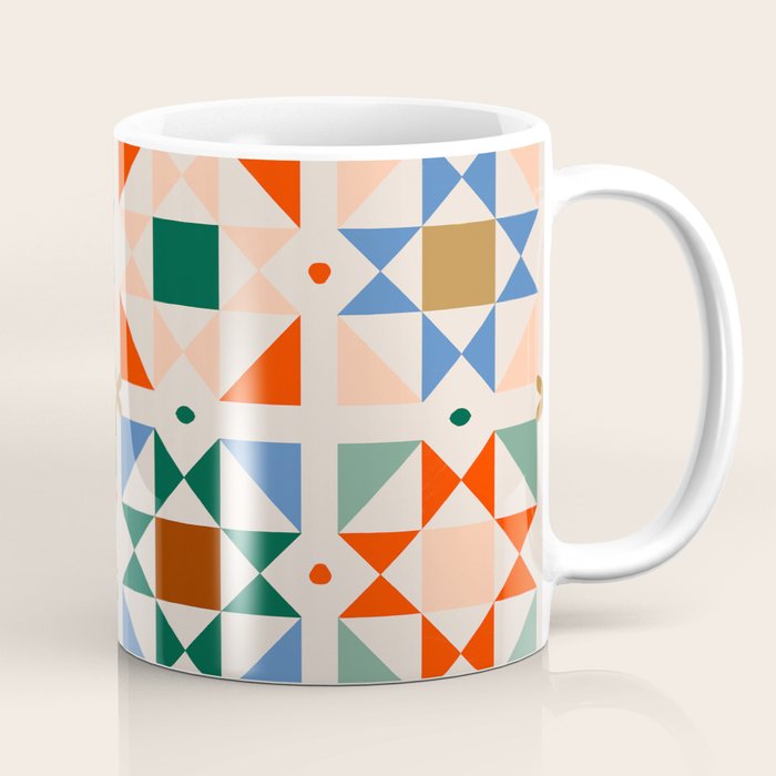 Modern Quilt Block Geometric Pattern Folk Art Patchwork Design in Bold Colors Coffee Mug Gallery Image 1