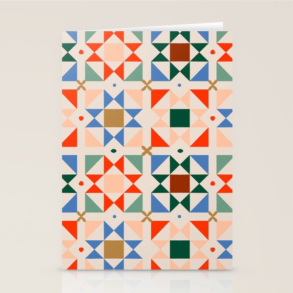 Modern Quilt Block Geometric Pattern Folk Art Patchwork Design in Bold Colors Stationery Card Gallery Image 2