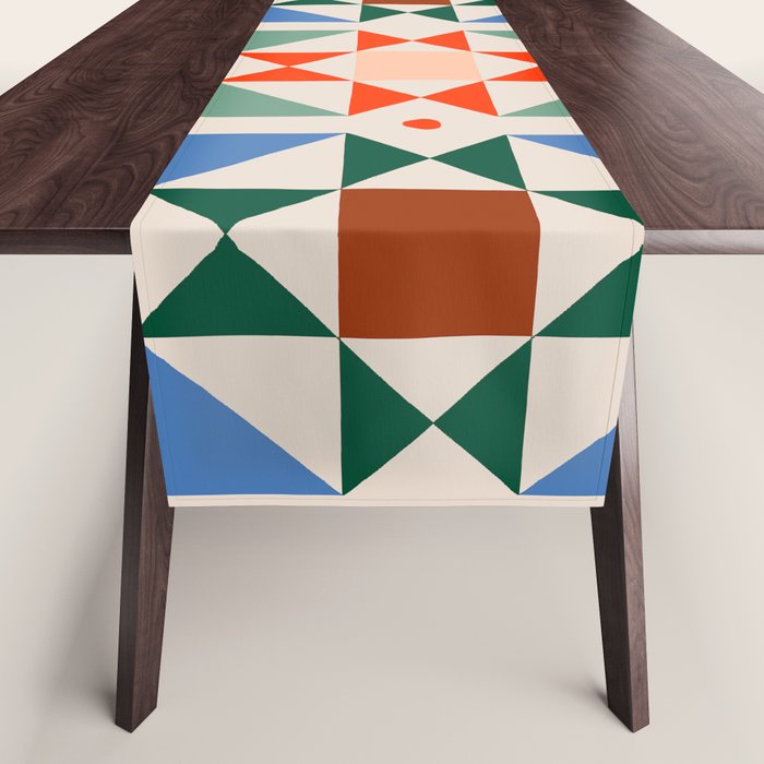 Modern Quilt Block Geometric Pattern Folk Art Patchwork Design in Bold Colors Table Runner Gallery Image 1