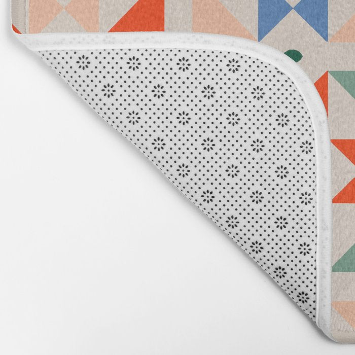 Modern Quilt Block Geometric Pattern Folk Art Patchwork Design in Bold Colors Bath Mat Gallery Image 2