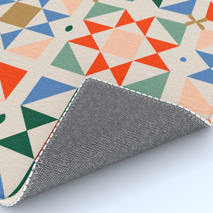 Modern Quilt Block Geometric Pattern Folk Art Patchwork Design in Bold Colors Rug Gallery Image 4