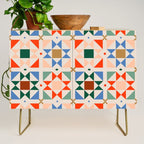Modern Quilt Block Geometric Pattern Folk Art Patchwork Design in Bold Colors Credenza Gallery Image 1