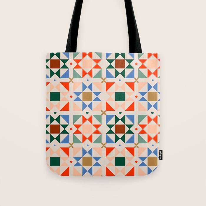 Modern Quilt Block Geometric Pattern Folk Art Patchwork Design in Bold Colors Tote Bag Gallery Image 1