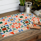 Modern Quilt Block Geometric Pattern Folk Art Patchwork Design in Bold Colors Outdoor Rug Gallery Image 2