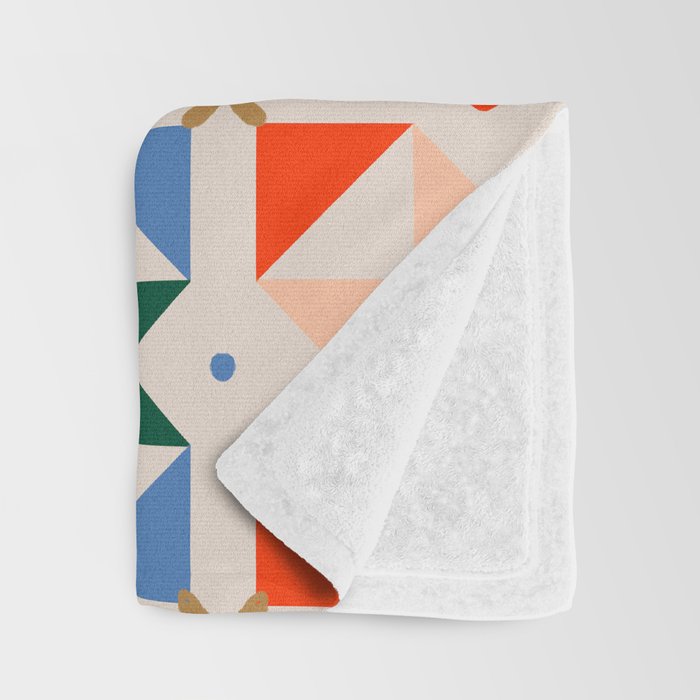 Modern Quilt Block Geometric Pattern Folk Art Patchwork Design in Bold Colors Throw Blanket Gallery Image 3