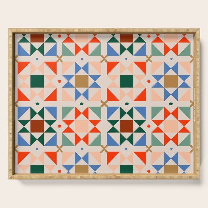 Modern Quilt Block Geometric Pattern Folk Art Patchwork Design in Bold Colors Serving Tray Gallery Image 1