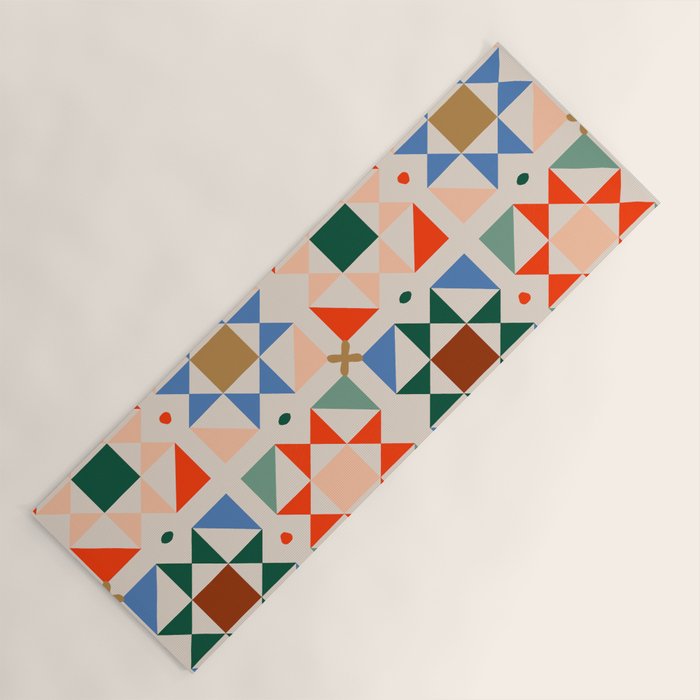 Modern Quilt Block Geometric Pattern Folk Art Patchwork Design in Bold Colors Yoga Mat Gallery Image 1