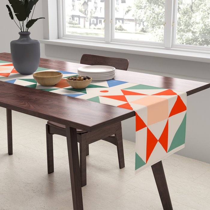 Modern Quilt Block Geometric Pattern Folk Art Patchwork Design in Bold Colors Table Runner Gallery Image 2