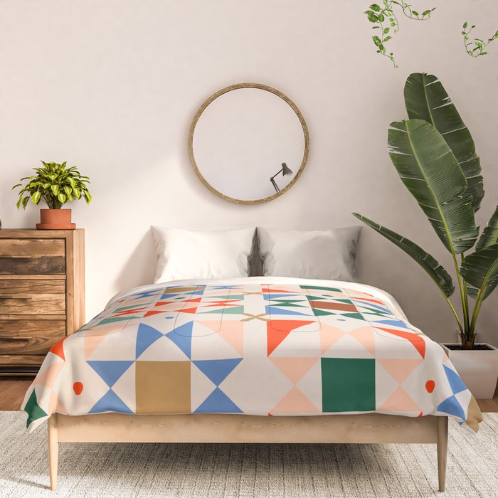 Modern Quilt Block Geometric Pattern Folk Art Patchwork Design in Bold Colors Comforter Gallery Image 3