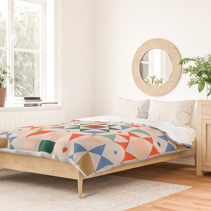 Modern Quilt Block Geometric Pattern Folk Art Patchwork Design in Bold Colors Duvet Cover Gallery Image 2