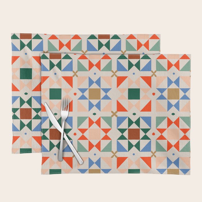 Modern Quilt Block Geometric Pattern Folk Art Patchwork Design in Bold Colors Placemat Gallery Image 1