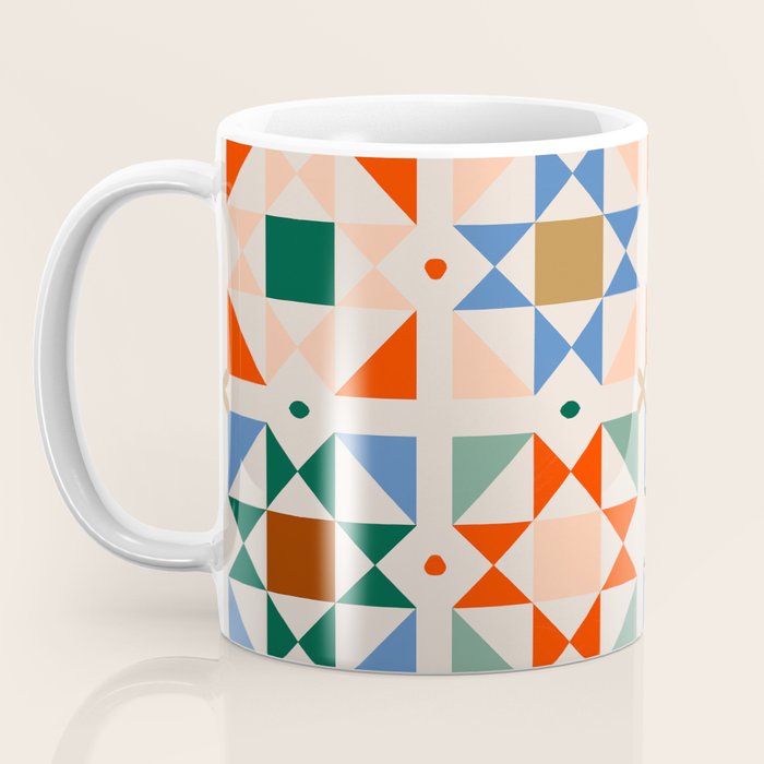 Modern Quilt Block Geometric Pattern Folk Art Patchwork Design in Bold Colors Coffee Mug Gallery Image 3