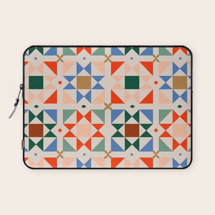 Modern Quilt Block Geometric Pattern Folk Art Patchwork Design in Bold Colors Laptop Sleeve Gallery Image 1