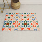 Modern Quilt Block Geometric Pattern Folk Art Patchwork Design in Bold Colors Rug Gallery Image 1