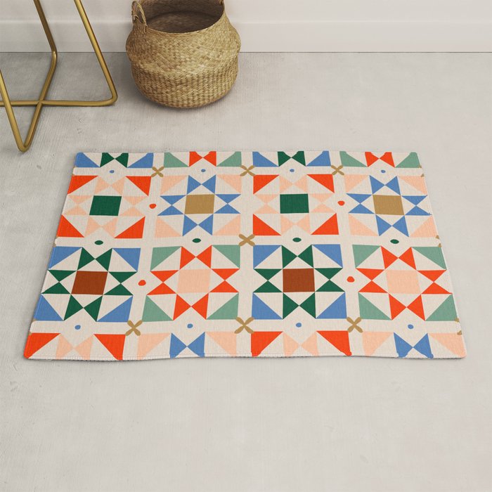 Modern Quilt Block Geometric Pattern Folk Art Patchwork Design in Bold Colors Rug Gallery Image 1
