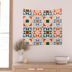 Modern Quilt Block Geometric Pattern Folk Art Patchwork Design in Bold Colors Wall Tapestry Gallery Image 2