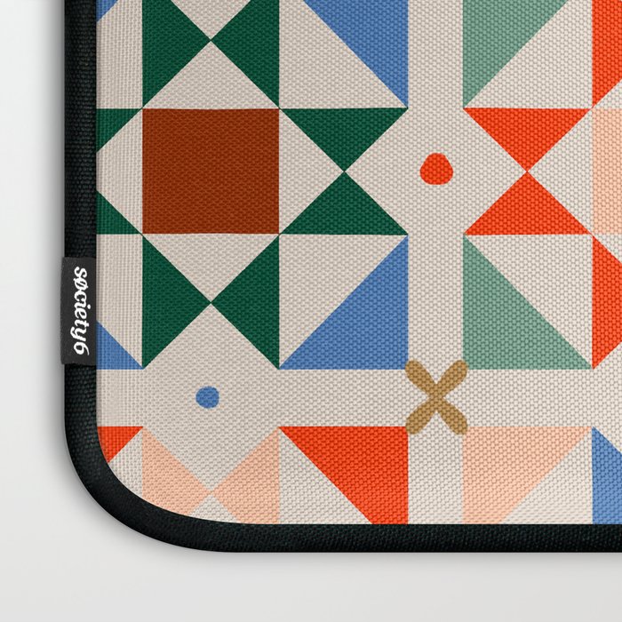 Modern Quilt Block Geometric Pattern Folk Art Patchwork Design in Bold Colors Laptop Sleeve Gallery Image 3