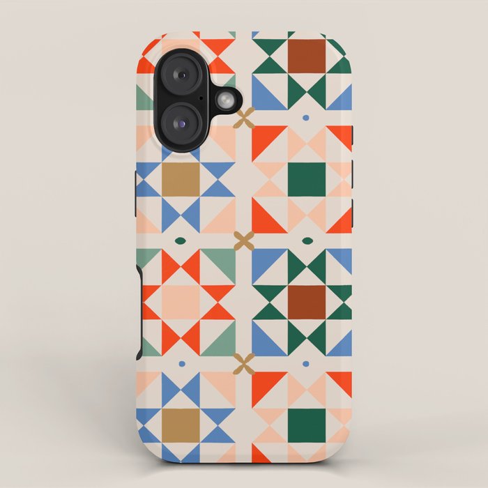 Modern Quilt Block Geometric Pattern Folk Art Patchwork Design in Bold Colors iPhone Case Gallery Image 1