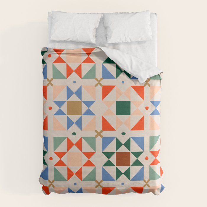 Modern Quilt Block Geometric Pattern Folk Art Patchwork Design in Bold Colors Duvet Cover Gallery Image 6