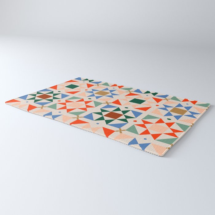 Modern Quilt Block Geometric Pattern Folk Art Patchwork Design in Bold Colors Rug Gallery Image 3