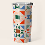 Modern Quilt Block Geometric Pattern Folk Art Patchwork Design in Bold Colors Travel Mug Gallery Image 2
