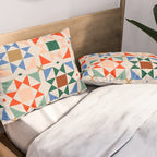 Modern Quilt Block Geometric Pattern Folk Art Patchwork Design in Bold Colors Pillow Sham Gallery Image 2