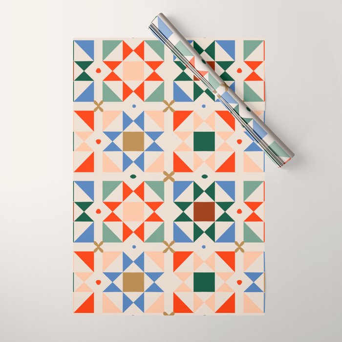 Modern Quilt Block Geometric Pattern Folk Art Patchwork Design in Bold Colors Wrapping Paper Gallery Image 1