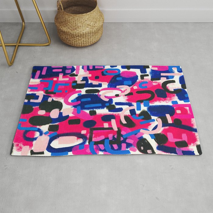 Magenta Blue Abstract Acrylic Painting Kusama Primitive Shapes Rug Gallery Image 1