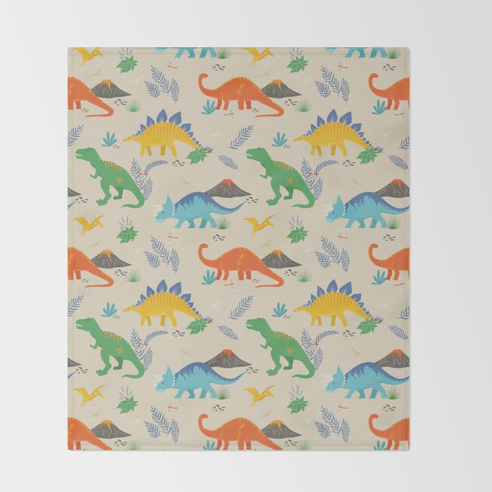 Jurassic Dinosaurs in Primary Colors Throw Blanket Gallery Image 2