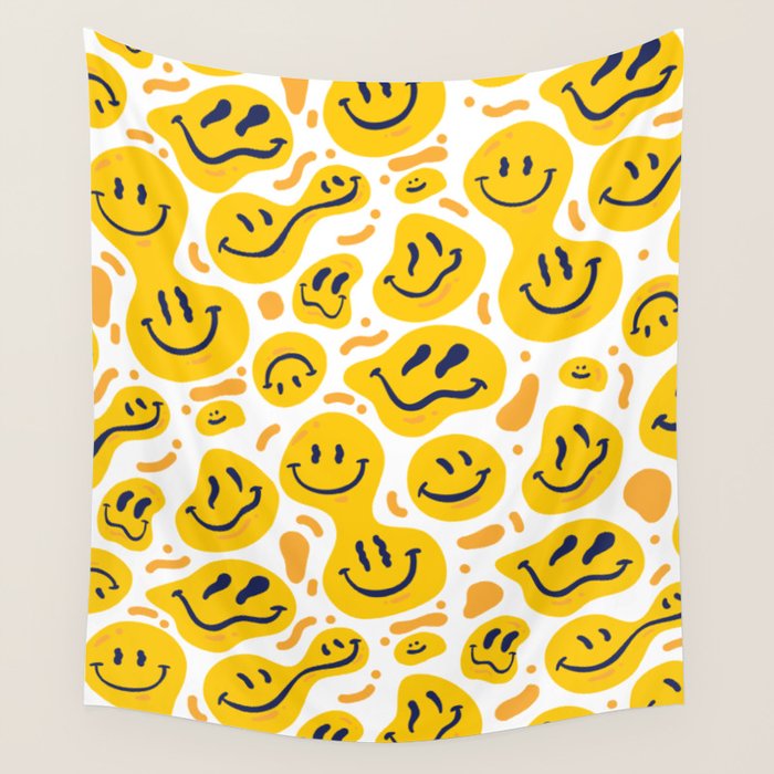 Yellow Dripping Smiley Faces Wall Tapestry Gallery Image 1