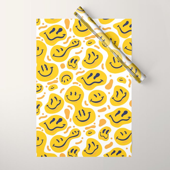 Yellow Dripping Smiley Faces Wrapping Paper Gallery Image 1