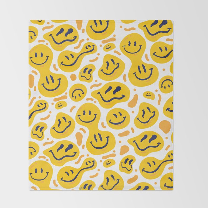 Yellow Dripping Smiley Faces Throw Blanket Gallery Image 2