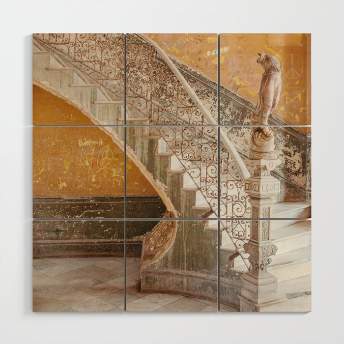 The Staircase - Havana Cuba Architecture, Travel Photography Wood Wall Art Gallery Image 1
