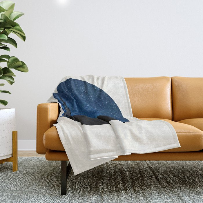 Mid Century Modern Round Circle Photo Blue Star Night Sky Pine Tree Silhouette Throw Blanket Gallery Image 1