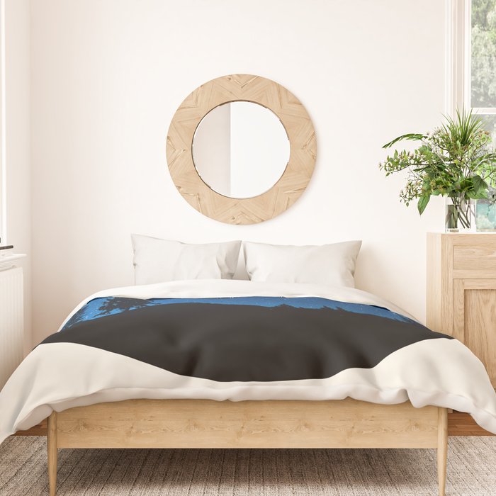 Mid Century Modern Round Circle Photo Blue Star Night Sky Pine Tree Silhouette Duvet Cover Gallery Image 3