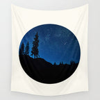Mid Century Modern Round Circle Photo Blue Star Night Sky Pine Tree Silhouette Wall Tapestry Gallery Image 4