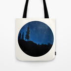 Mid Century Modern Round Circle Photo Blue Star Night Sky Pine Tree Silhouette Tote Bag Gallery Image 1