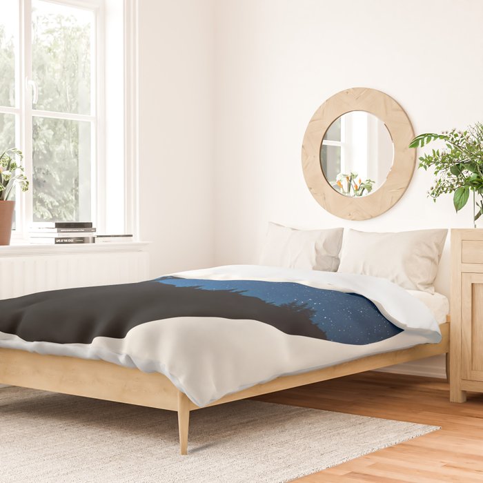 Mid Century Modern Round Circle Photo Blue Star Night Sky Pine Tree Silhouette Duvet Cover Gallery Image 2