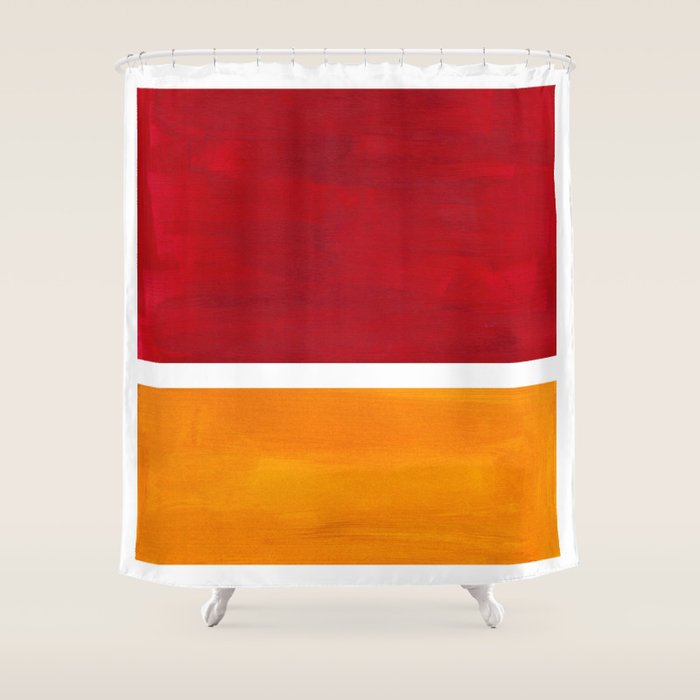 Burnt Red Yellow Ochre Mid Century Modern Abstract Minimalist Rothko Color Field Squares Shower Curtain Gallery Image 1