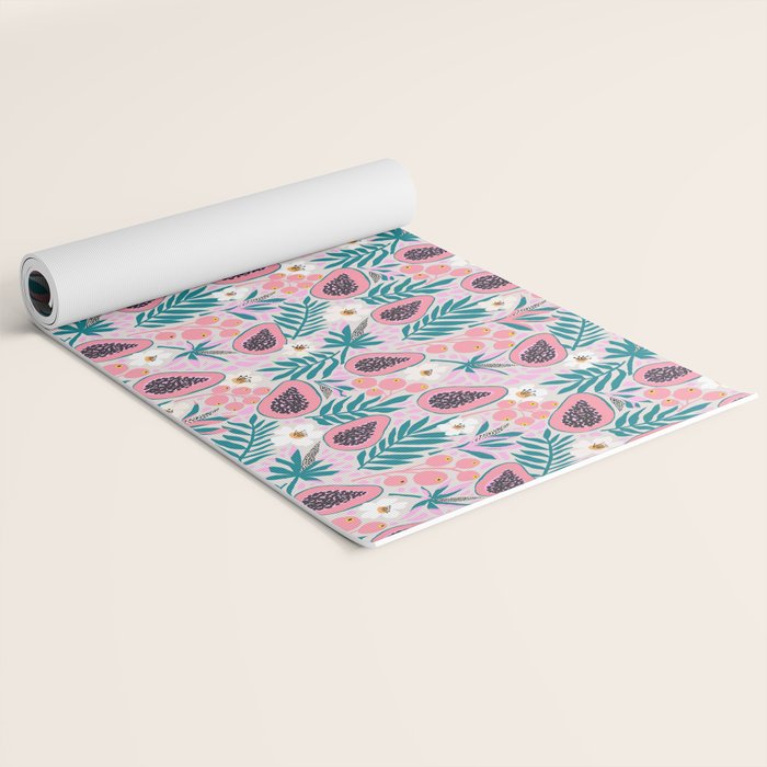 Tropical Pastel Papayas and Vibrant Palm Leaves Yoga Mat Gallery Image 2